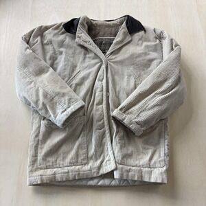 Vintage 90s Express Jacket Mens Medium Beige Corduroy Quilted Zip Lined Collared